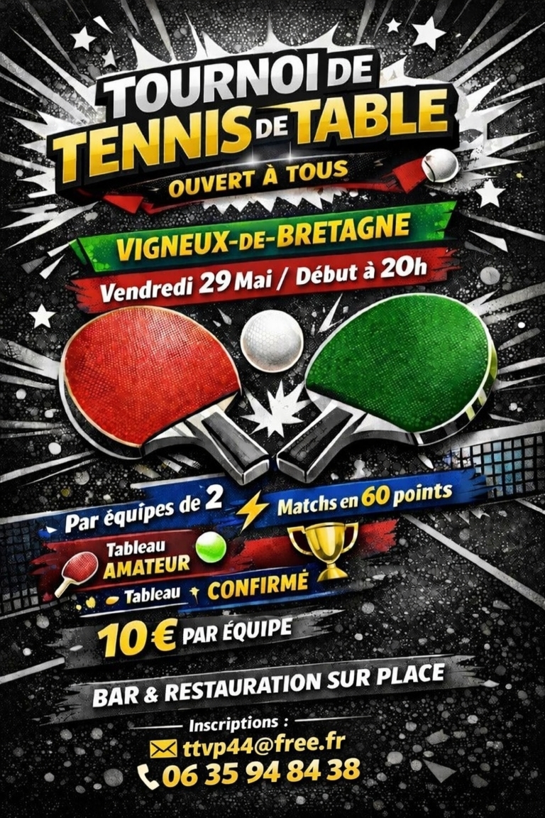 Tournoi Festif 2026 - TTVP Vigneux de Bretagne La Paquelais 44 tennis de table